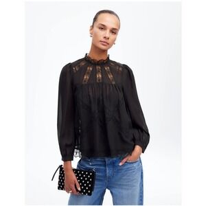 NWT Madewell Lace-Inset Top in Silk - black - $168